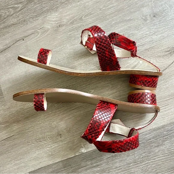 Delete tibi Hanson Red Snake-Effect Leather Sandals Crisscross Strap Round 39 9 - Picture 9 of 11